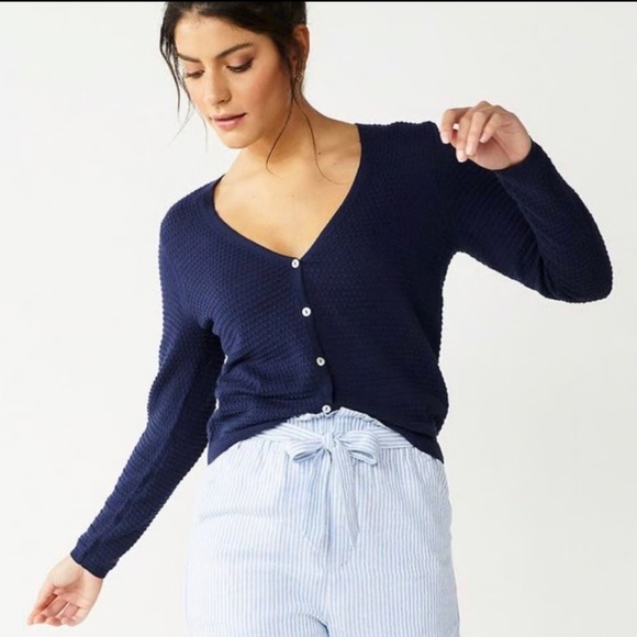 Draper James Sweaters - Draper James Navy Blue V-Neck Cotton Cardigan